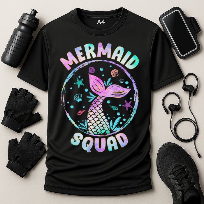 Mermaid Squad Themed Birthday Party Mermaids Family Matching Cooling Performance Crew T-Shirt