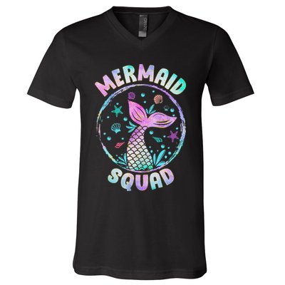 Mermaid Squad Themed Birthday Party Mermaids Family Matching V-Neck T-Shirt