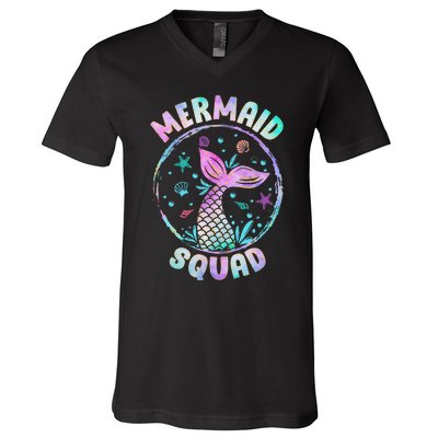 Mermaid Squad Themed Birthday Party Mermaids Family Matching V-Neck T-Shirt