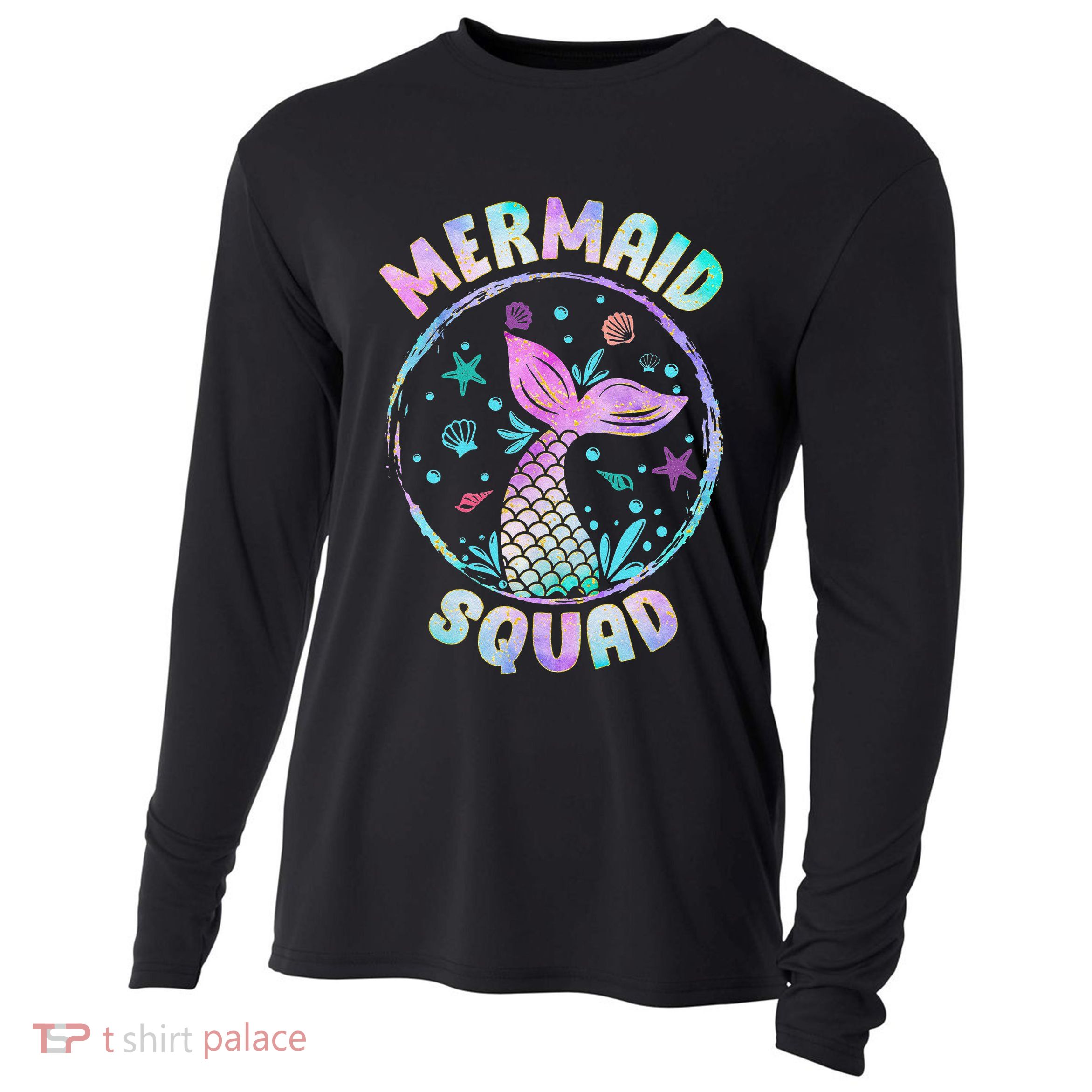 Mermaid Squad Themed Birthday Party Mermaids Family Matching Cooling Performance Long Sleeve Crew