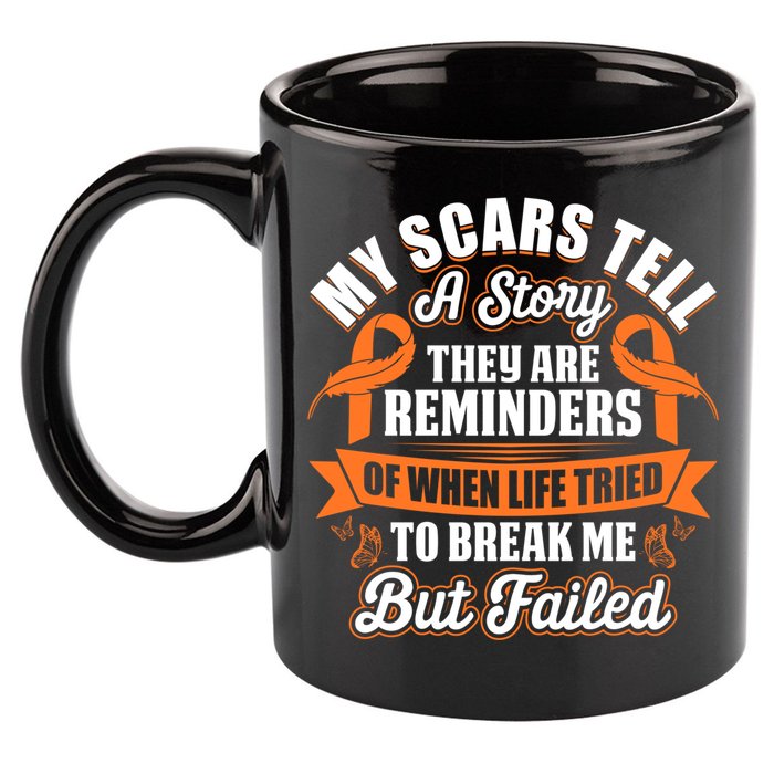 My Scars Tell A Story Kidney Cancer Ribbon Awareness Cool Gift 11oz C Handle Ceramic Mug