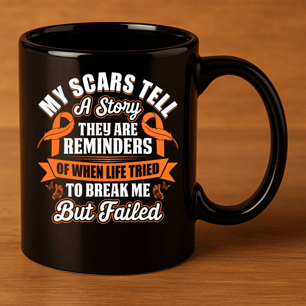 My Scars Tell A Story Kidney Cancer Ribbon Awareness Cool Gift 11oz C Handle Ceramic Mug