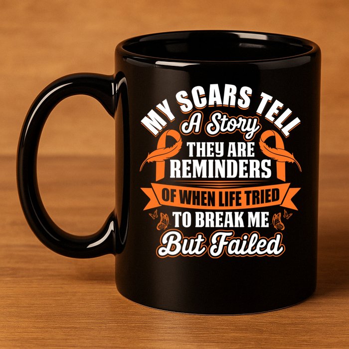 My Scars Tell A Story Kidney Cancer Ribbon Awareness Cool Gift 11oz C Handle Ceramic Mug