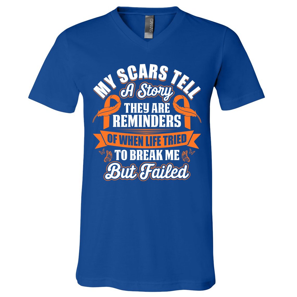 My Scars Tell A Story Kidney Cancer Ribbon Awareness Cool Gift V-Neck T-Shirt