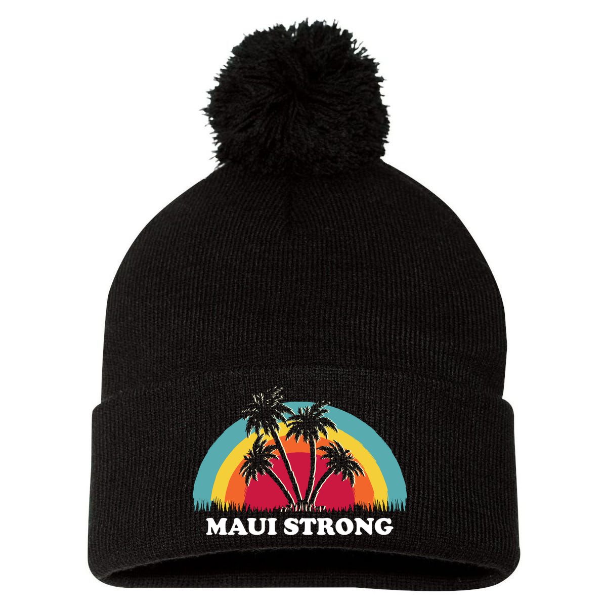 Maui Strong Tropical Hawaii Wildfire Pom Pom 12in Knit Beanie