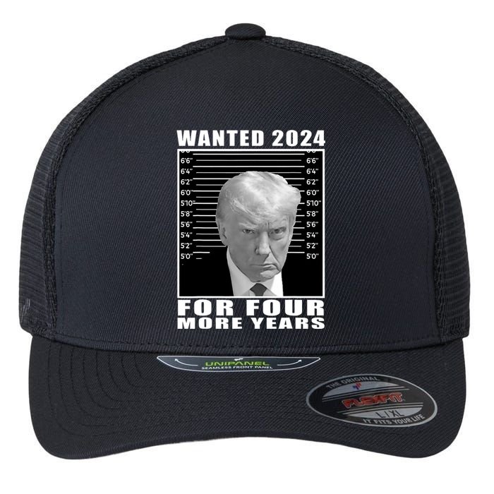 Mug Shot Trump Wanted 2024 For Four More Years Flexfit Unipanel Trucker Cap