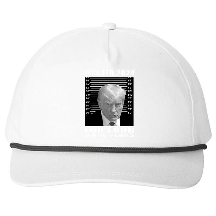 Mug Shot Trump Wanted 2024 For Four More Years Snapback Five-Panel Rope Hat