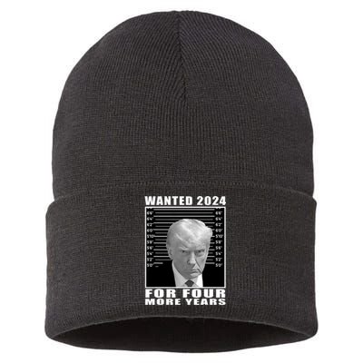 Mug Shot Trump Wanted 2024 For Four More Years Sustainable Knit Beanie