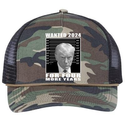 Mug Shot Trump Wanted 2024 For Four More Years Retro Rope Trucker Hat Cap