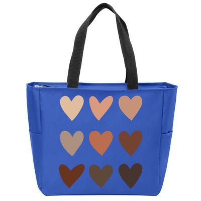 Melanin Skin Tone Hearts Be Kind Black History Month Cute Gift Zip Tote Bag