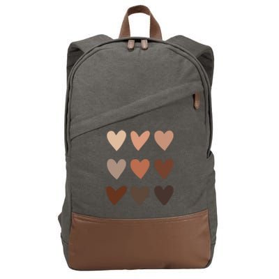 Melanin Skin Tone Hearts Be Kind Black History Month Cute Gift Cotton Canvas Backpack