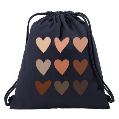 Melanin Skin Tone Hearts Be Kind Black History Month Cute Gift Drawstring Bag