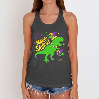 Mardi Saurus T Rex Dinosaur Dino Mardi Gras Women's Knotted Racerback Tank