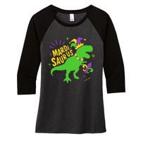 Mardi Saurus T Rex Dinosaur Dino Mardi Gras Women's Tri-Blend 3/4-Sleeve Raglan Shirt