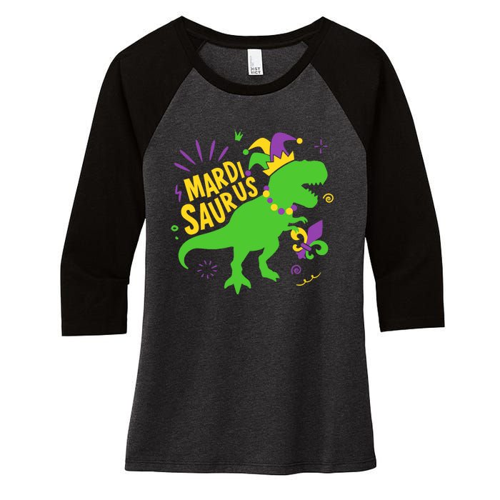 Mardi Saurus T Rex Dinosaur Dino Mardi Gras Women's Tri-Blend 3/4-Sleeve Raglan Shirt