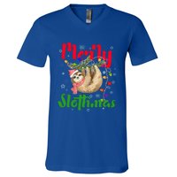 Merry Slothmas Ugly Christmas Pajama For Sloth Lovers Meaningful Gift V-Neck T-Shirt