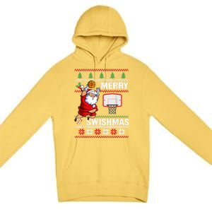 Merry Swishmas Ugly Christmas Basketball Christmas Premium Pullover Hoodie