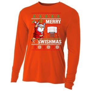 Merry Swishmas Ugly Christmas Basketball Christmas Cooling Performance Long Sleeve Crew