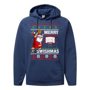 Merry Swishmas Ugly Christmas Basketball Christmas Performance Fleece Hoodie