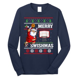 Merry Swishmas Ugly Christmas Basketball Christmas Long Sleeve Shirt