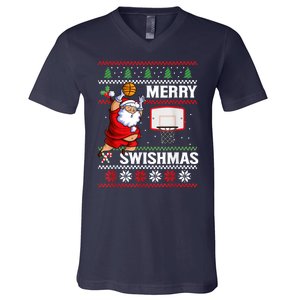 Merry Swishmas Ugly Christmas Basketball Christmas V-Neck T-Shirt