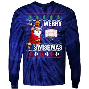 Merry Swishmas Ugly Christmas Basketball Christmas Tie-Dye Long Sleeve Shirt