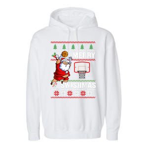 Merry Swishmas Ugly Christmas Basketball Christmas Garment-Dyed Fleece Hoodie