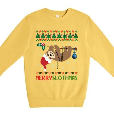 Merry Slothmas Ugly Christmas Pajama For Sloth Lovers Gift Premium Crewneck Sweatshirt