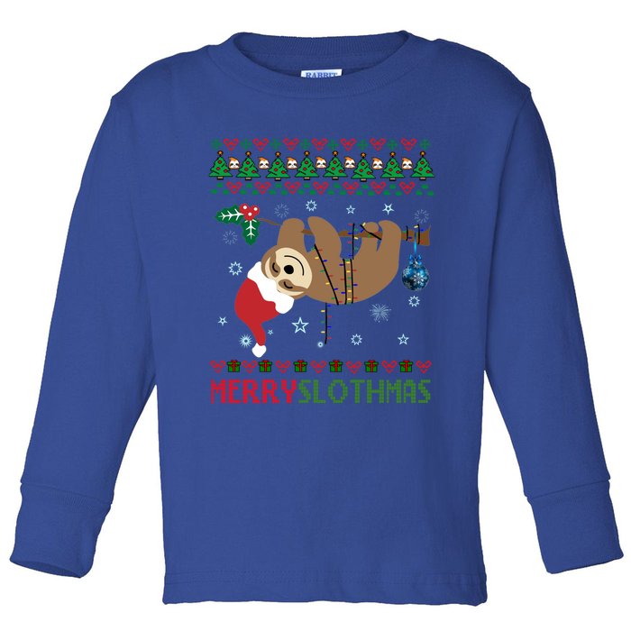 Merry Slothmas Ugly Christmas Pajama For Sloth Lovers Gift Toddler Long Sleeve Shirt