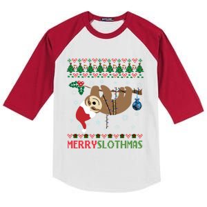 Merry Slothmas Ugly Christmas Pajama For Sloth Lovers Gift Kids Colorblock Raglan Jersey