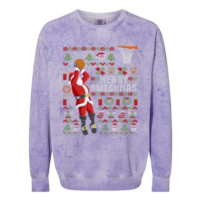 Merry Swishmas Ugly Christmas Basketball Colorblast Crewneck Sweatshirt