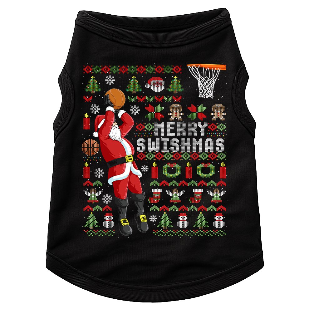 Merry Swishmas Ugly Christmas Basketball Doggie Tank