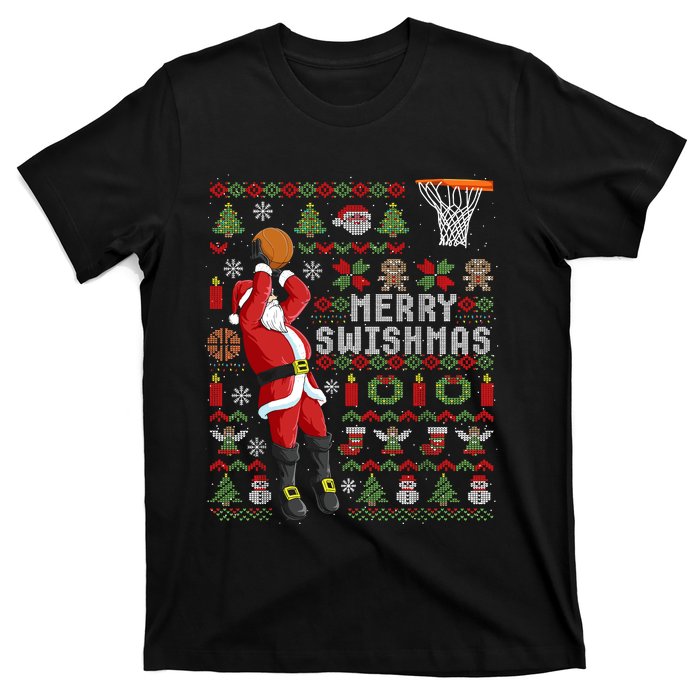 Merry Swishmas Ugly Christmas Basketball T-Shirt