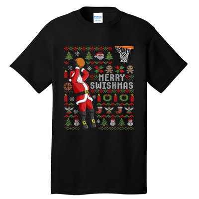 Merry Swishmas Ugly Christmas Basketball Tall T-Shirt