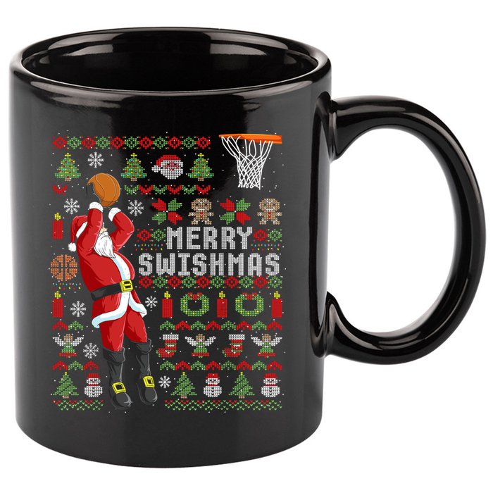 Merry Swishmas Ugly Christmas Basketball 11oz C Handle Ceramic Mug