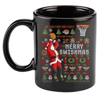 Merry Swishmas Ugly Christmas Basketball 11oz C Handle Ceramic Mug