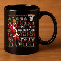 Merry Swishmas Ugly Christmas Basketball 11oz C Handle Ceramic Mug