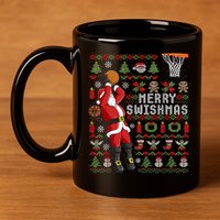 Merry Swishmas Ugly Christmas Basketball 11oz C Handle Ceramic Mug