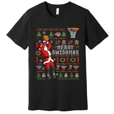 Merry Swishmas Ugly Christmas Basketball Premium T-Shirt