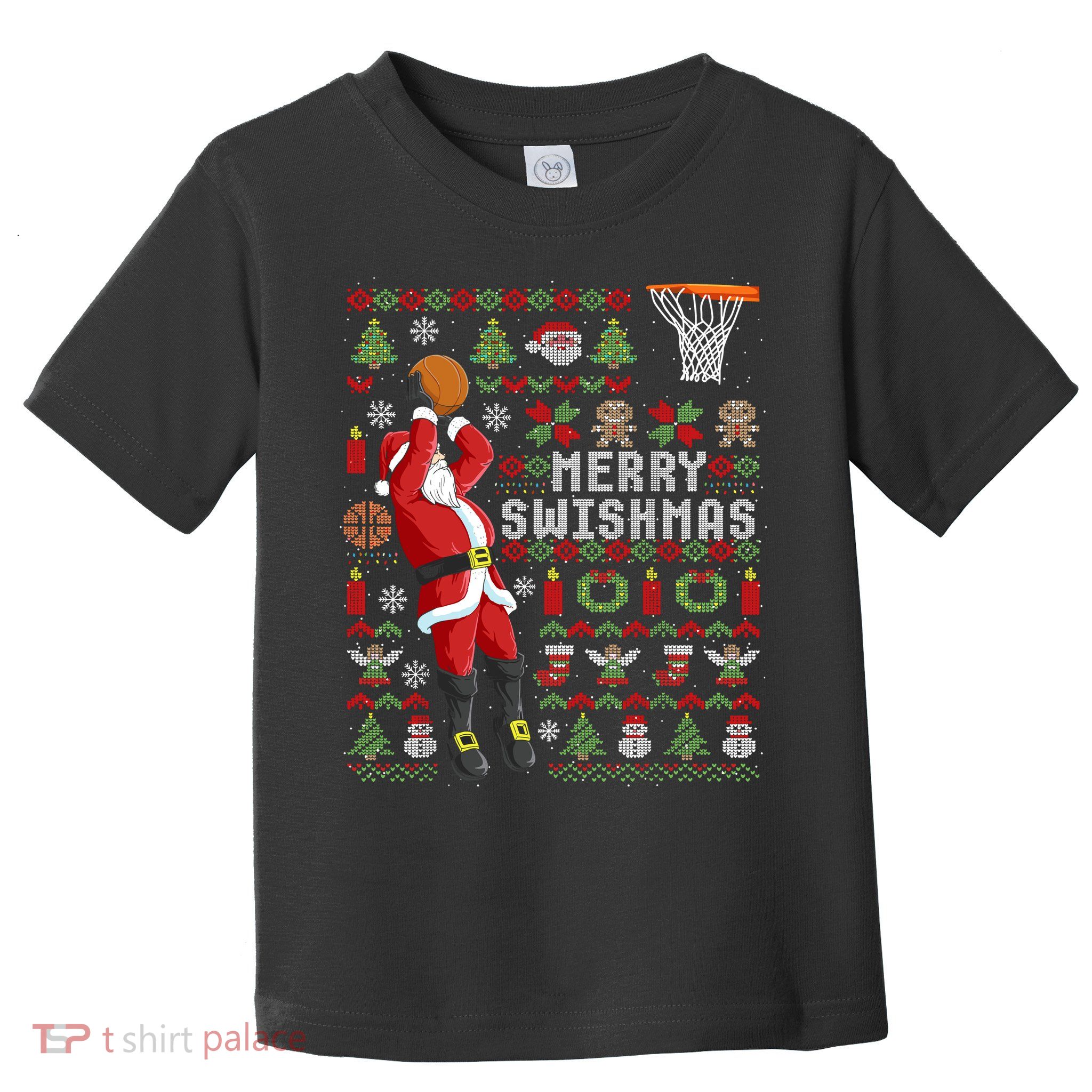 Merry Swishmas Ugly Christmas Basketball Toddler T-Shirt
