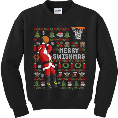 Merry Swishmas Ugly Christmas Basketball Kids Sweatshirt
