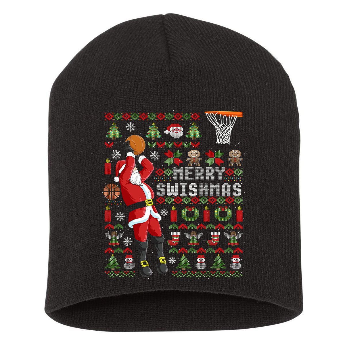 Merry Swishmas Ugly Christmas Basketball Short Acrylic Beanie