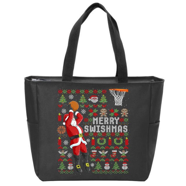 Merry Swishmas Ugly Christmas Basketball Zip Tote Bag