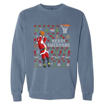 Merry Swishmas Ugly Christmas Basketball Garment-Dyed Sweatshirt