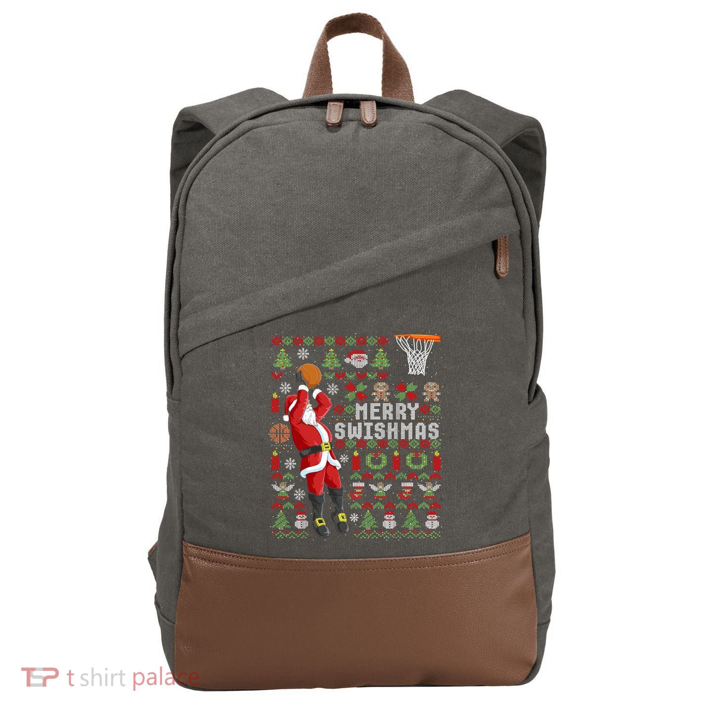 Merry Swishmas Ugly Christmas Basketball Cotton Canvas Backpack