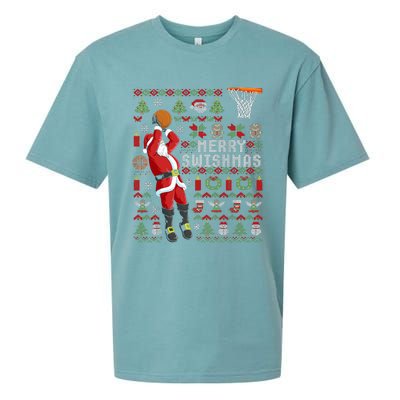 Merry Swishmas Ugly Christmas Basketball Sueded Cloud Jersey T-Shirt