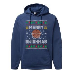 Merry Swishmas Ugly Christmas Basketball Christmas Gift Performance Fleece Hoodie