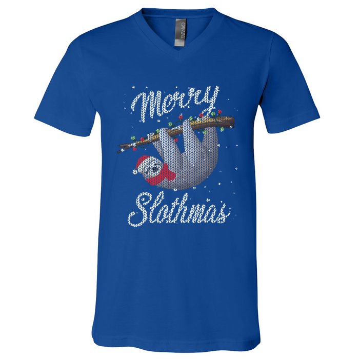 Merry Slothmas Ugly Christmas Sloth Gift V-Neck T-Shirt