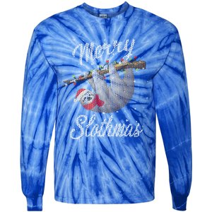 Merry Slothmas Ugly Christmas Sloth Gift Tie-Dye Long Sleeve Shirt