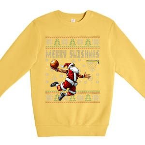 Merry Swishmas Ugly Christmas Basketball Christmas  Premium Crewneck Sweatshirt